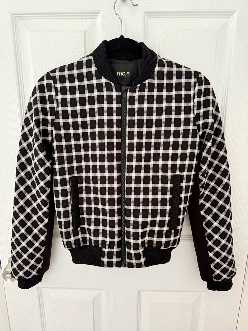 Maje Black and White Checkered Bomber Jacket Size 36